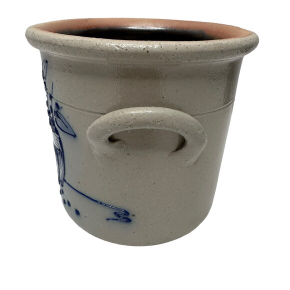 1992 Salmon Falls Blue Decorated Stoneware Blue Berries Basket CrockWare Pottery - Picture 4 of 13